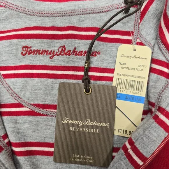 NWT TOMMY BAHAMA Reversible Striped Red and Gray Full Zip Up Jacket Women's XL - Picture 2 of 7